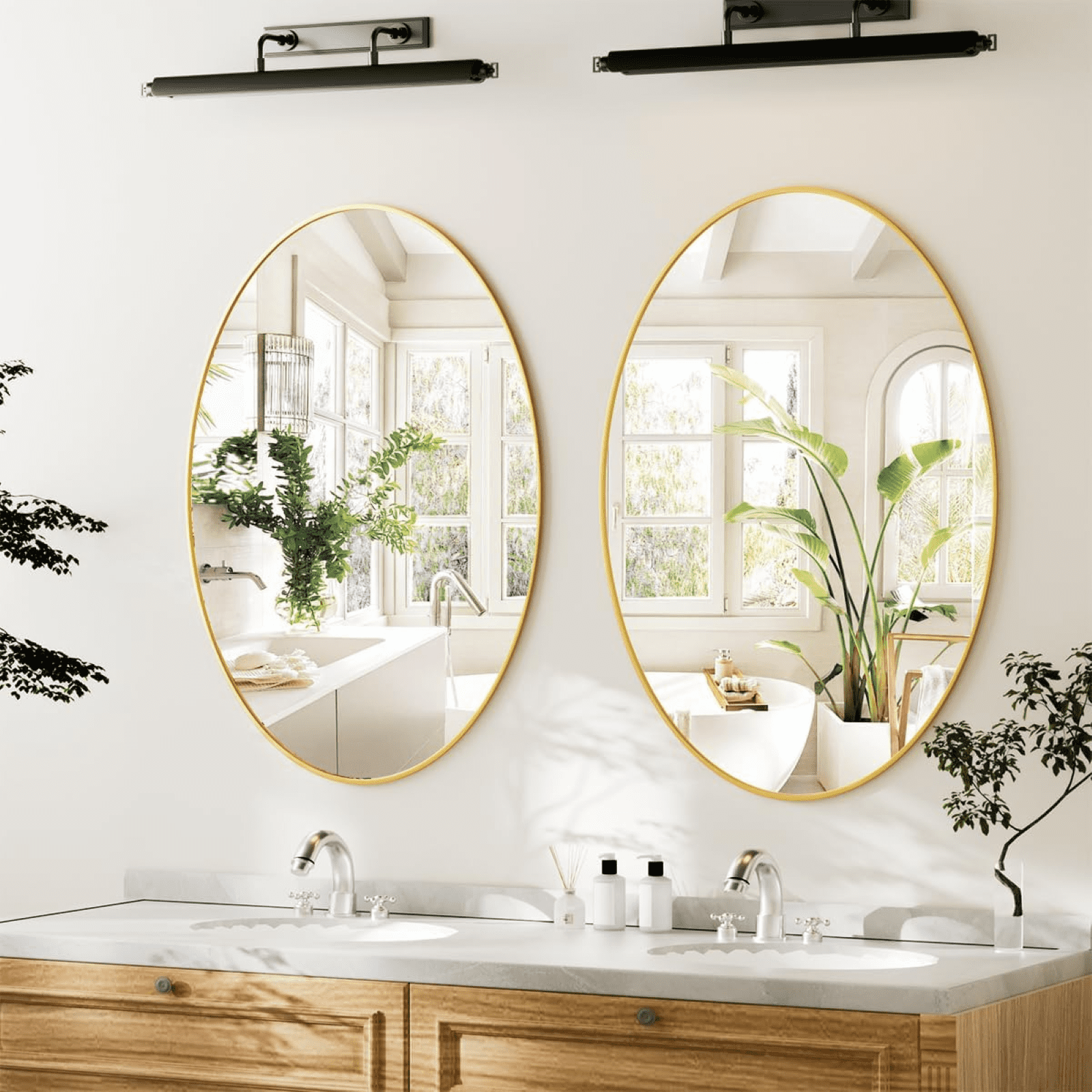 AUROMIR 26"x38" Bathroom Mirror Oval Mirror Wall-Mounted Vanity Mirror,Gold