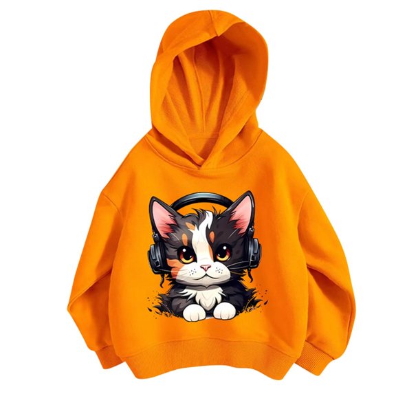 Mercatoo Hoodies for Boys Girls Cat Printed Long Sleeve Hooded Sweatshirts Kids Long Sleeve Pullover Tops with Pocket