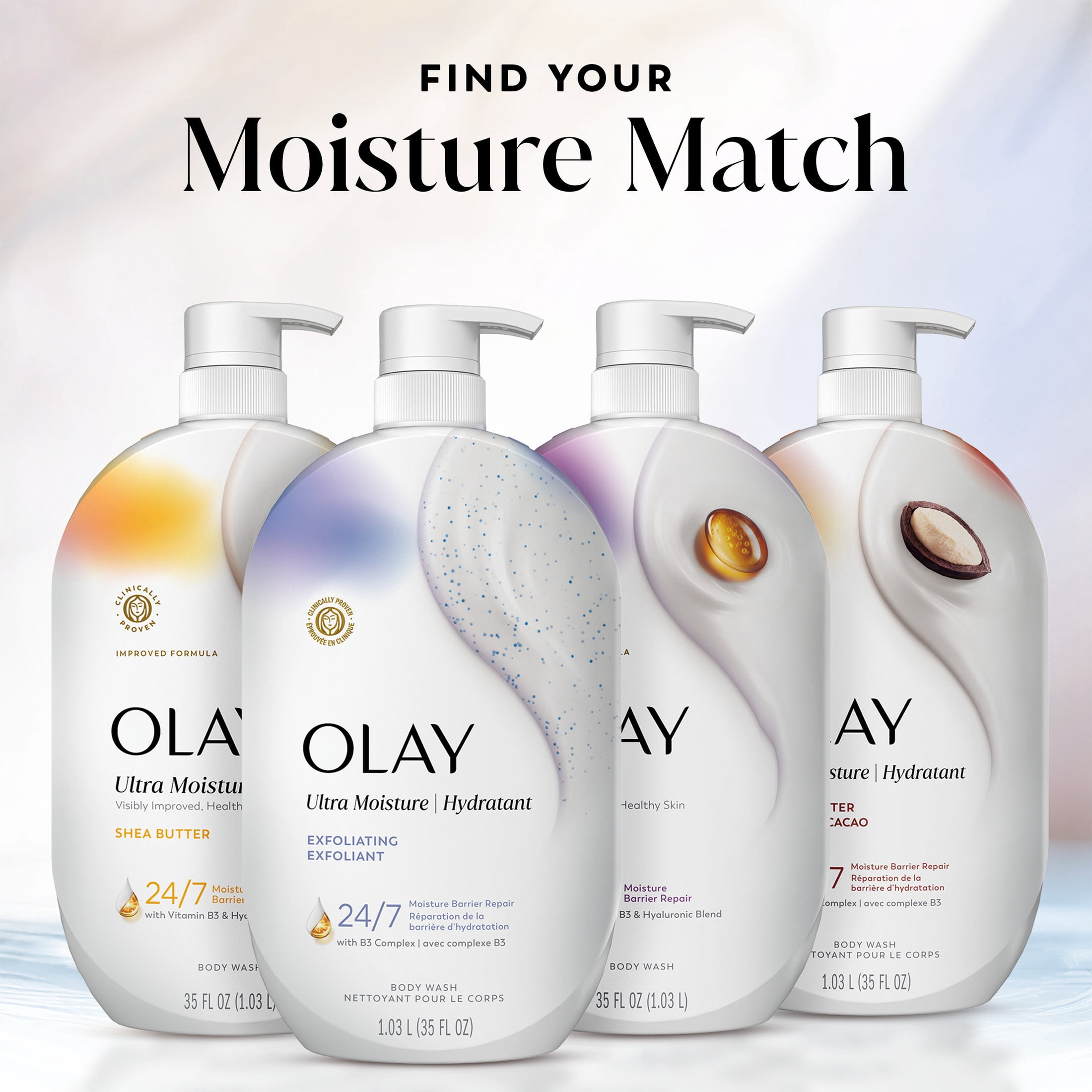 Olay Ultra Moisture Exfoliating Body Wash, Vitamin B3 and Hyaluronic Blend, 35oz