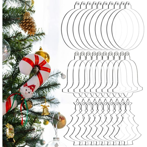 CPDD 30 Pcs Ornement Acrylique de Noël, disque acrylique transparent vierge  de 2,95 pouces, ornement Acrylique rond de modèle d'arbre de cloche avec le  trou pour l'artisanat de bricolage, vacances (30, 2,95