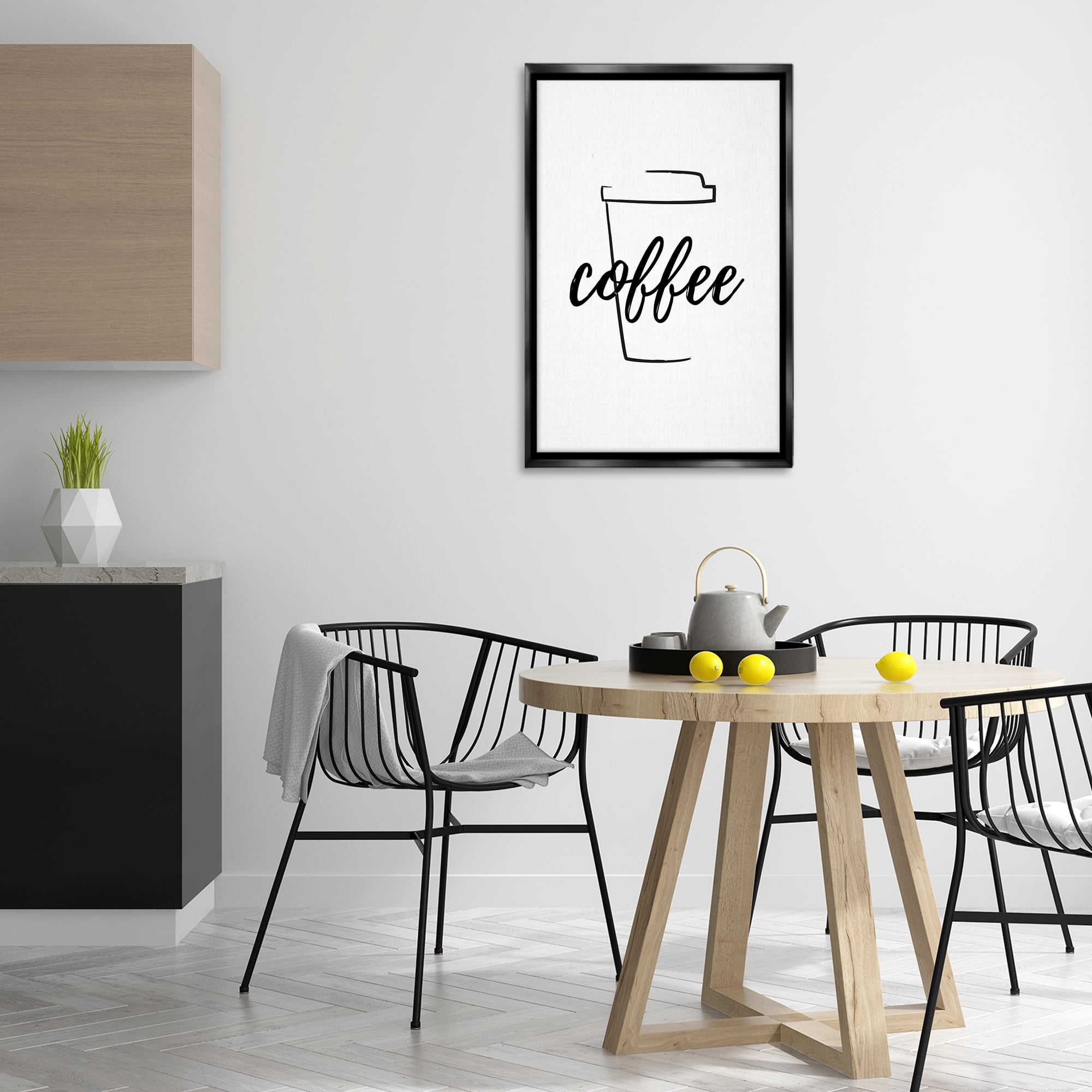 Stupell Industries Minimal Coffee Cup Food & Beverage Painting Black Floater Framed Art Print Wall Art, 21 x 31