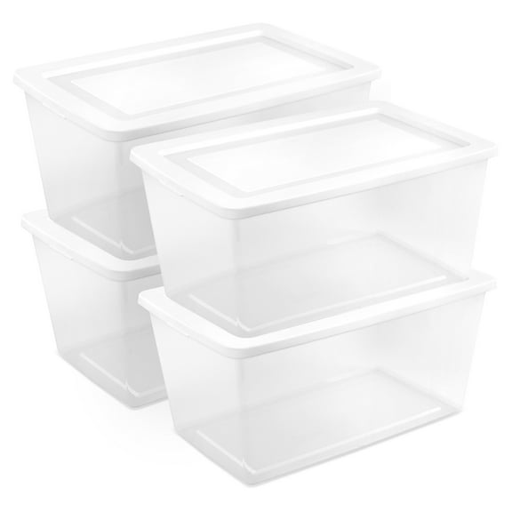 Sterilite 90 Qt Storage Box, Stackable Plastic Container, Home Organizer, White, 4 Pack