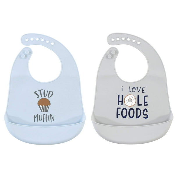 Baberos de silicona para bebés Hudson Baby Stud Muffin, paquete de 2 unidades, impermeables