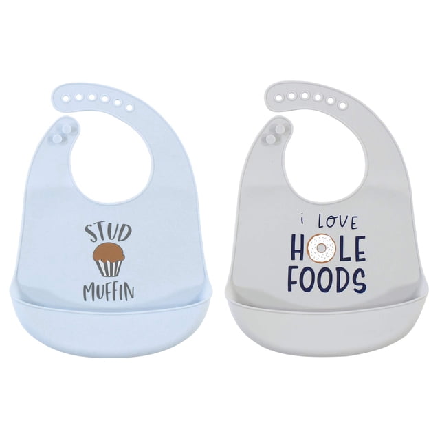 Baberos de silicona para bebés Hudson Baby Stud Muffin, paquete de 2 unidades, impermeables