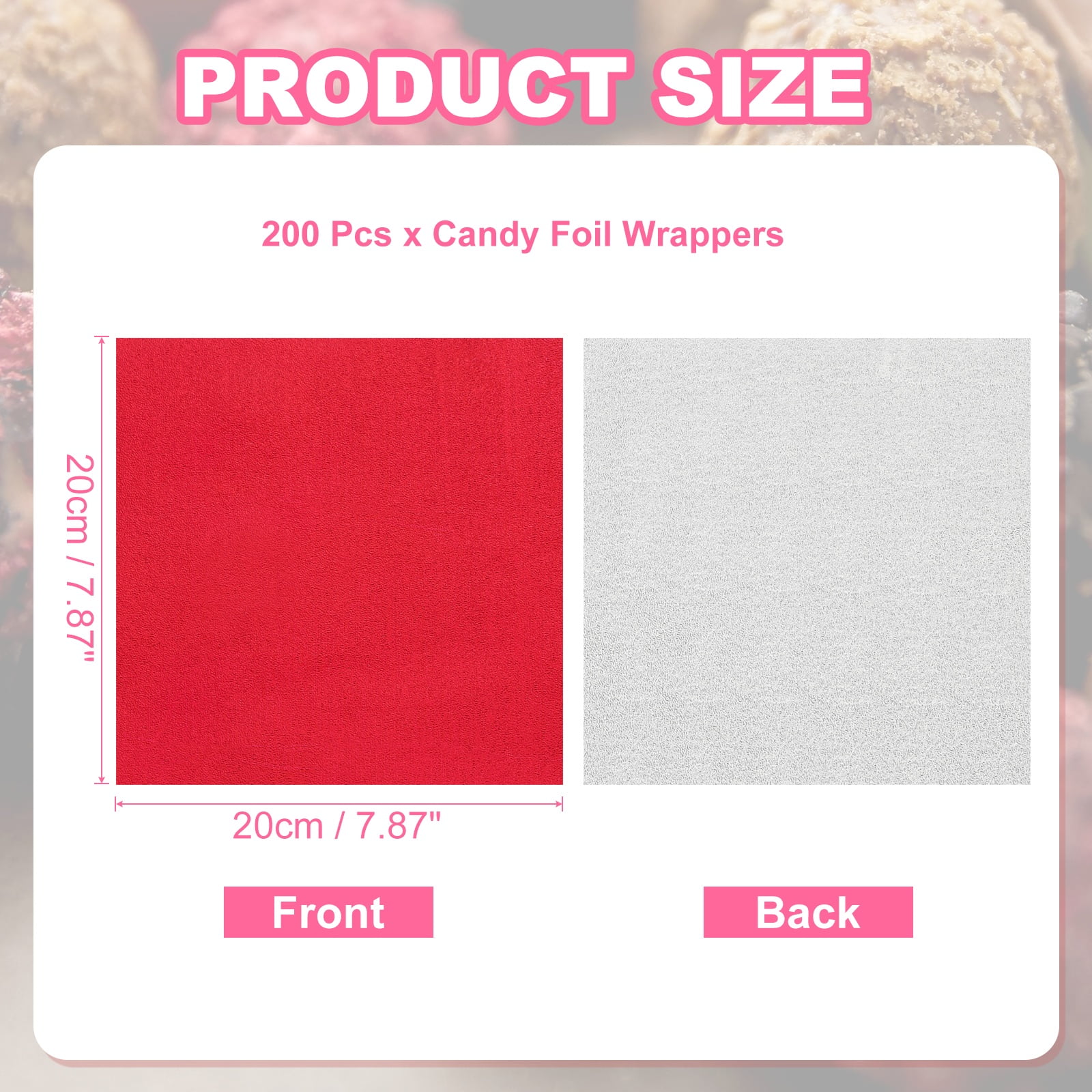 Uxcell 200 Pcs Candy Foil Wrappers, 7.87 x 7.87 Inch Aluminium Foil Chocolate Bar Square Wrappers for Tea Brownies DIY Packaging Wedding Party Decoration, Red (Orange Peel)