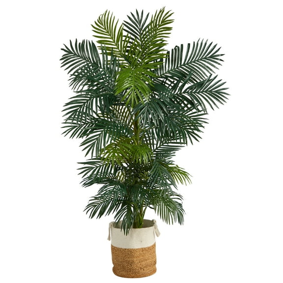 Nearly Natural 6.5' Golden Cane Bamboo Artificial Tree in Natural Jute Planter, Green