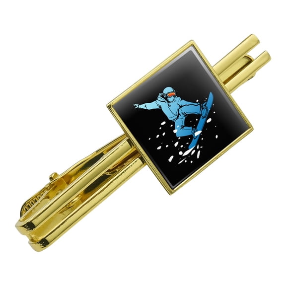 Snowboarder on Black Square Tie Bar Clip Clasp Tack- Silver or Gold
