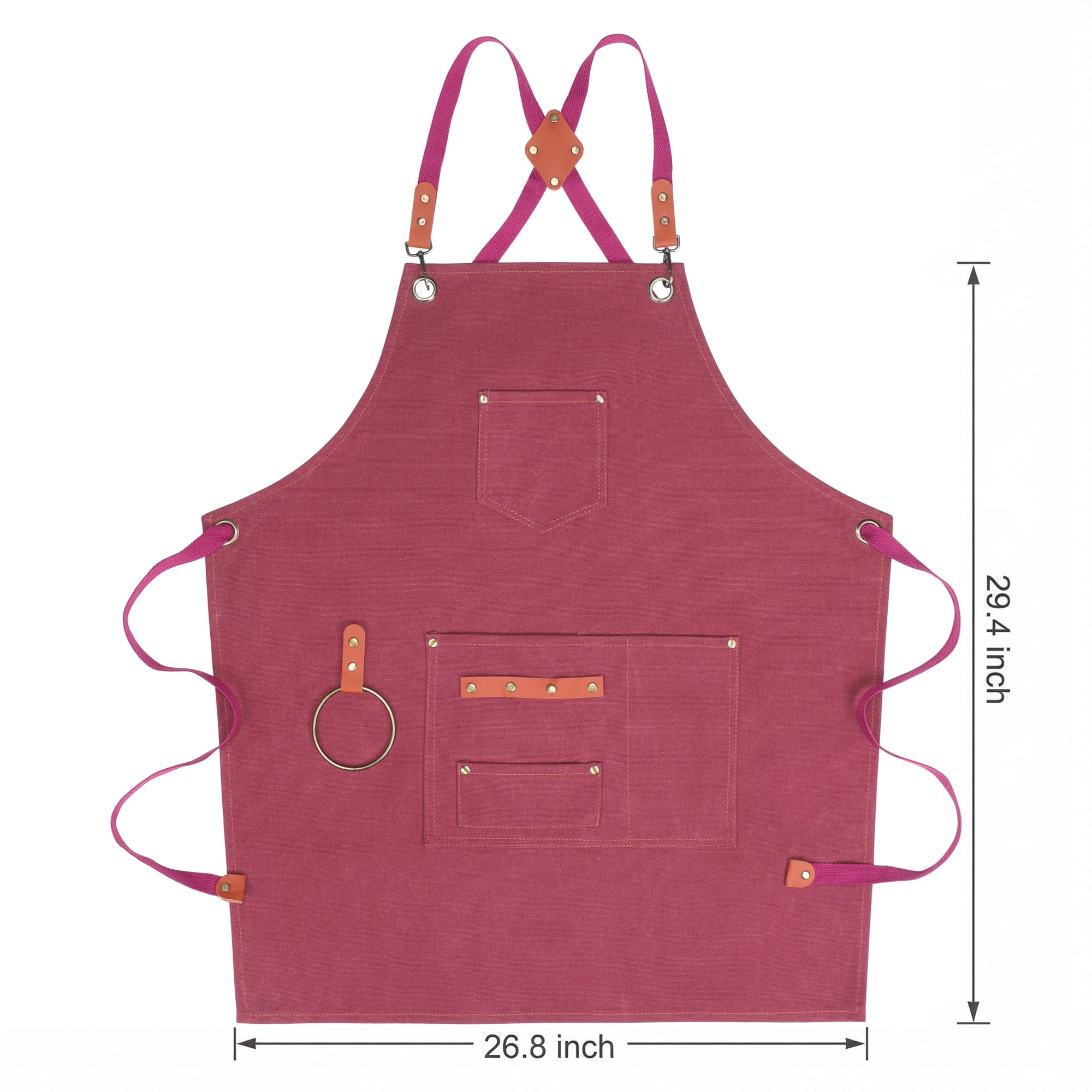 Unique Bargains Adjustable Cooking Apron with Pockets for Home and Kitchen Brick Red