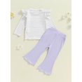 thumbnail image 4 of Musuos Kid Girls Spring Fall Outfit, 1-5Years Striped Long Sleeve Ruffled Crewneck Tops Elastic Waist Long Flare Pants Outfits, 4 of 9