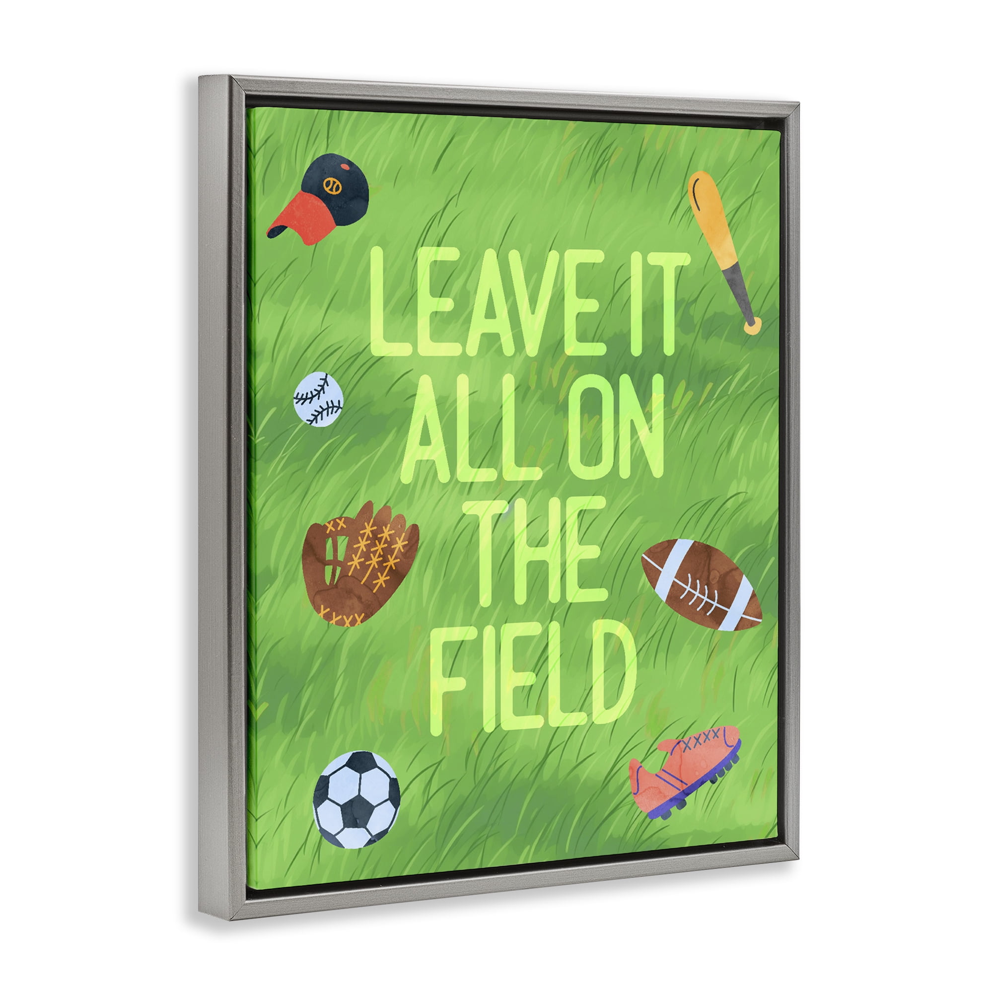 Stupell Industries Leave It On The Field Gray Framed Floater Canvas Wall Art, design by Lil' Rue