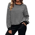 thumbnail image 6 of Enjoytime Striped Crewneck Sweatshirts Women Long Sleeve Pullover Tops Fall Fashion Solid Trendy Clothes, 6 of 8