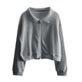 thumbnail image 5 of Lady Coat - Waffle Texture, Dual Zipper, Turn-down Collar, Loose Sport Jacket, School Casual Outwear, 5 of 8