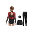 thumbnail image 4 of Runhomal Girls 4Pcs Dance Leotard Set Rhinestone Gymnastics Outfits with Shorts Long Sleeve Figure Skating Leotard Red 14, 4 of 7