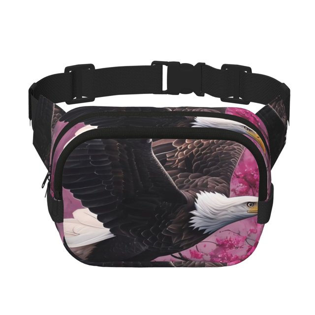 Lsque Motif Aigle Chauve Sac de Taille Double Couche Carré, Tissu en Sergé Durable avec Ceinture Réglable, Randonnée en Plein Air, Course, Sac de Voyage
