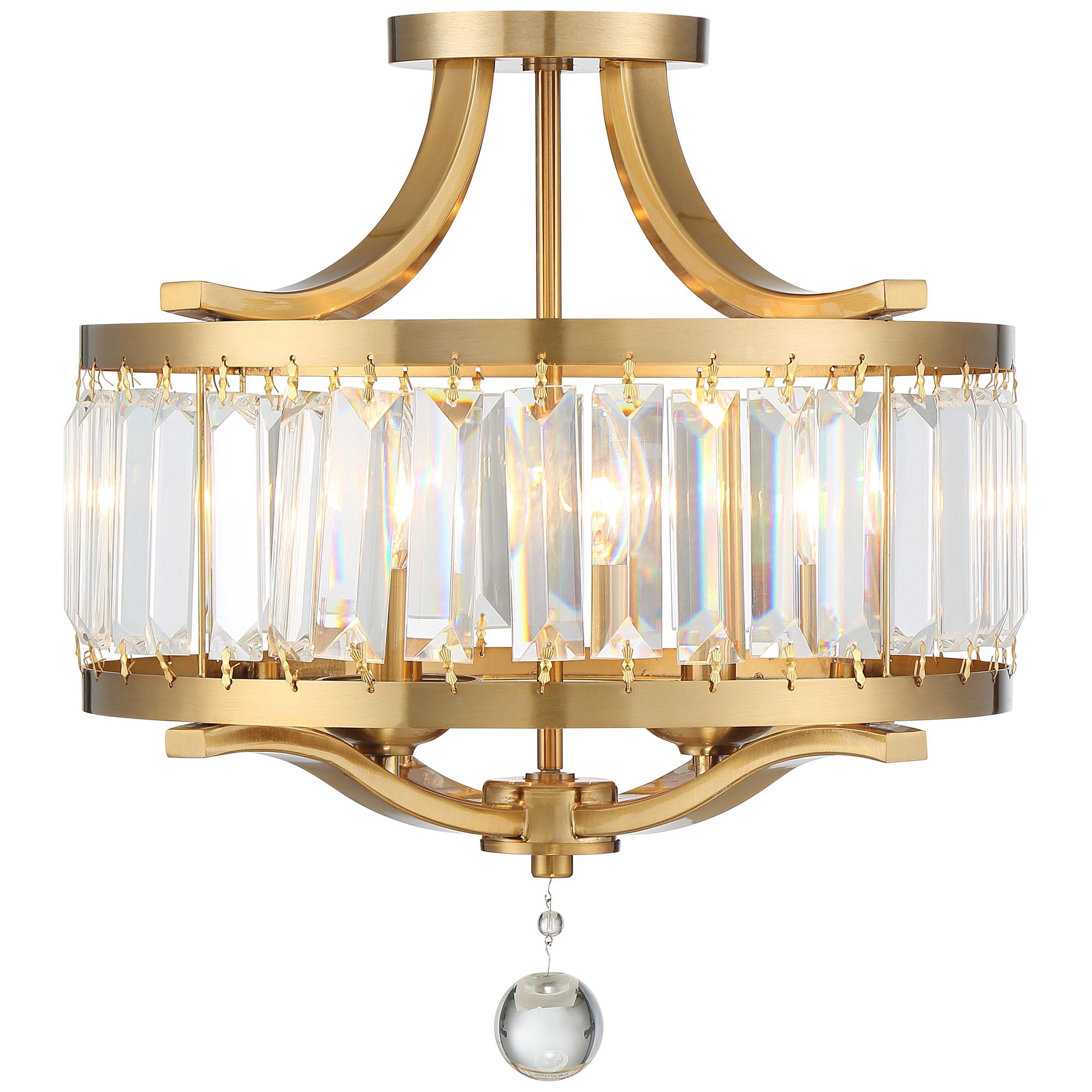 Possini Euro Design Prava 16 1/2" Traditional Semi Flush-Mount Ceiling Light Fixture Kitchen Foyer Drum Round Brass Finish Crystal