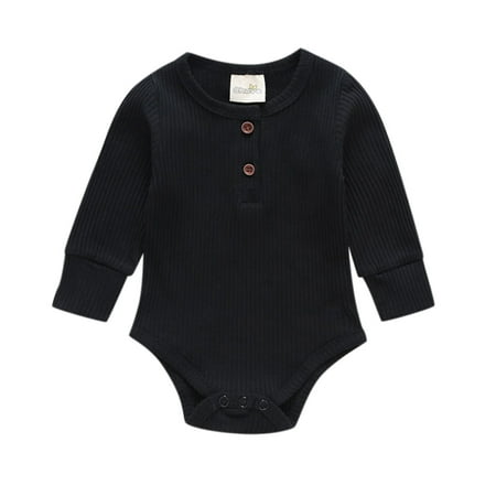 

Aompmsdx Kids Baby Girls Boys Long Sleeve Solid Ribbed Romper Bodysuit Outfits Clothesdresses