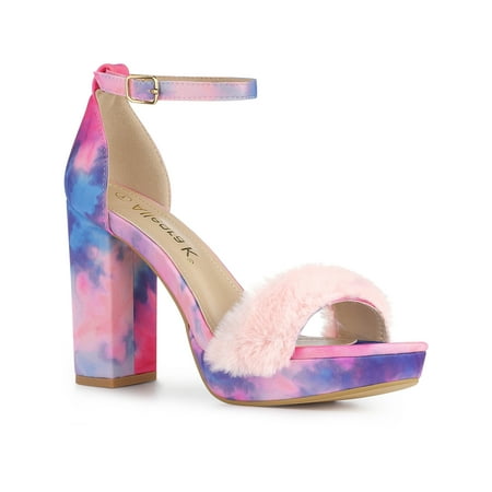 

Perphy Women s Sandals Chunky Heels Tie Dye Fur Platform Sandals