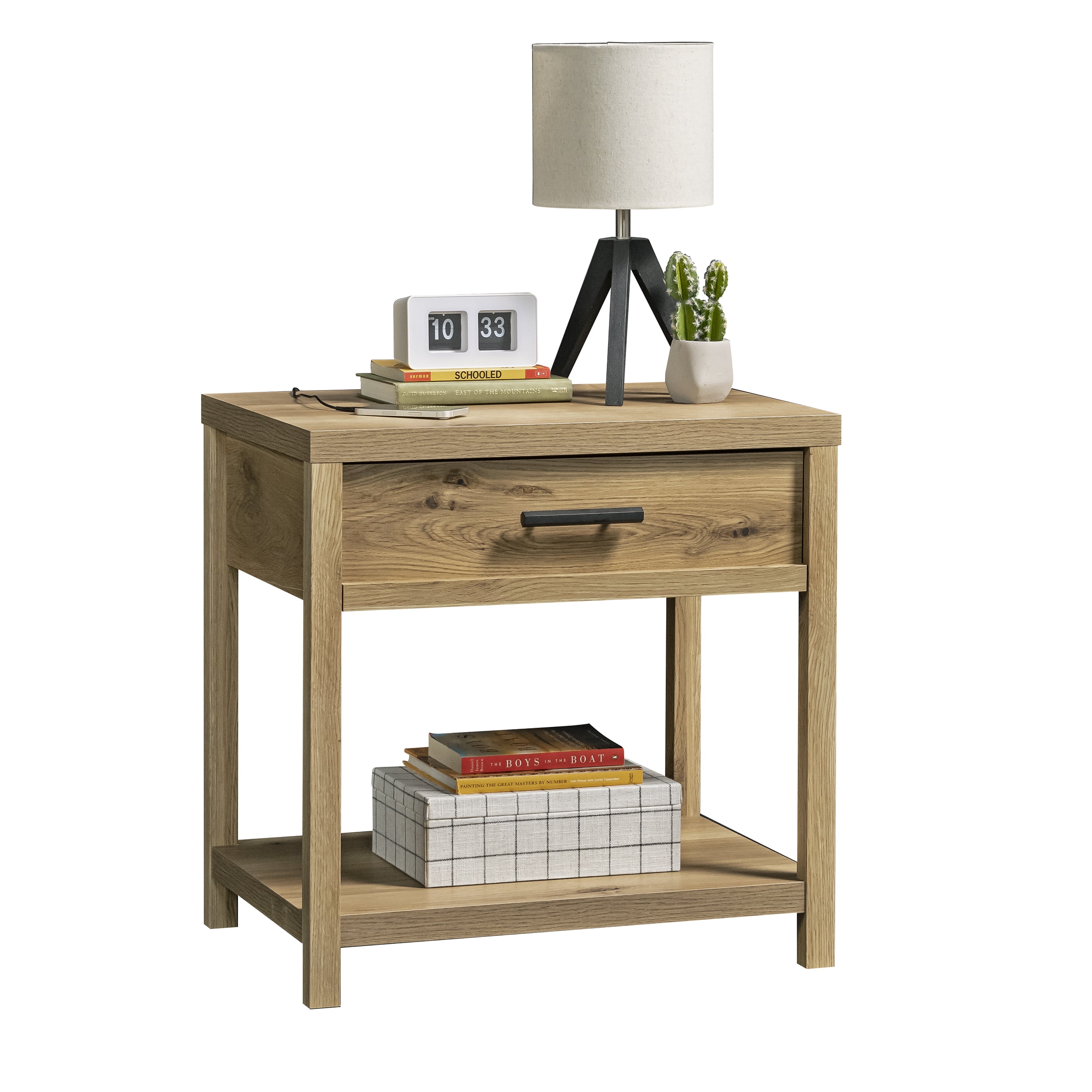 Erie Collection by Sauder 1-Drawer Nightstand with 2 USB A ports, Timber Oak Finish