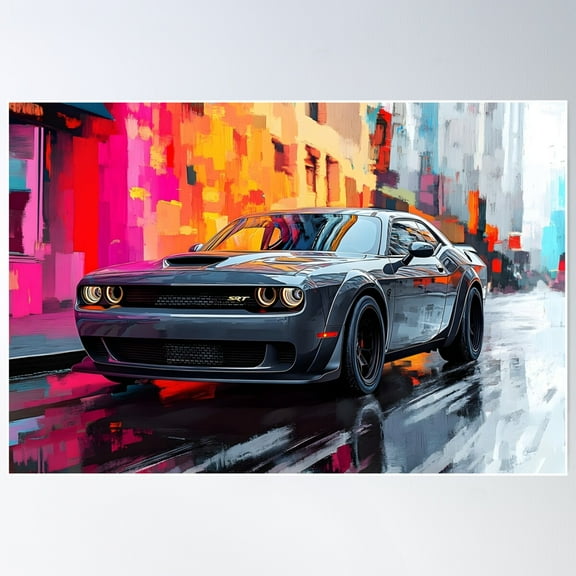 Digital Pop Art Painting – Grey Dodge Challenger Srt Vi Poster Wall Art, Modern Wall Decor For Living Room Bedroom, 8x12 UNFRAMED