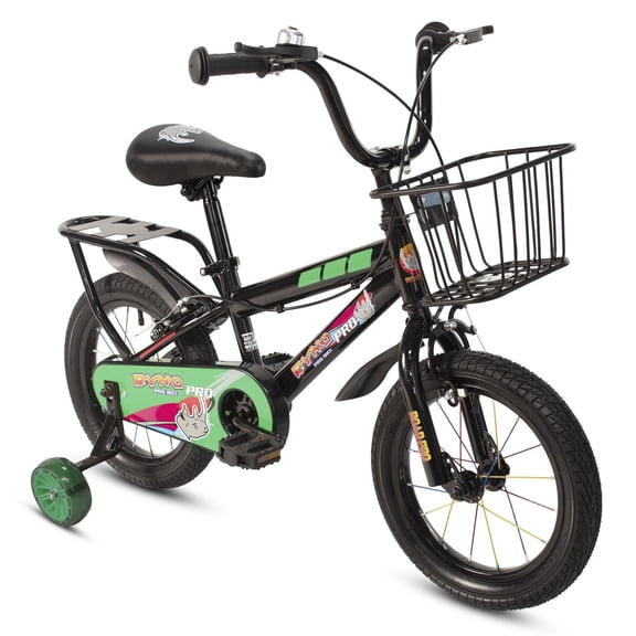 Bicicleta Infantil R14 Verde Canastilla Rueditas Portabulto