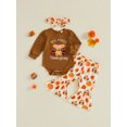 thumbnail image 5 of RUINIXCW Baby Girls Thanksgiving Outfits Turkey Embroidery Long Sleeves Romper and Prints Flared Pants Headband Set, 5 of 9