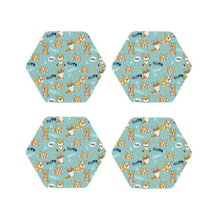 

Fuzoiu Cute Dogs Corgi Print Leather Coasters Set Drink Coasters Set of 4 for Tabletop Protection Durable PVC Coasters Home Décor and Housewarming Gift-Hexagon