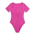 thumbnail image 3 of BLTIBY Short Sleeve Bodysuit for Women Square Neck Solid Color Ribbed Thong Jumpsuit Tummy Control Seamless Shapewear Fashion Basic Bodysuits Hot Pink XL, 3 of 3