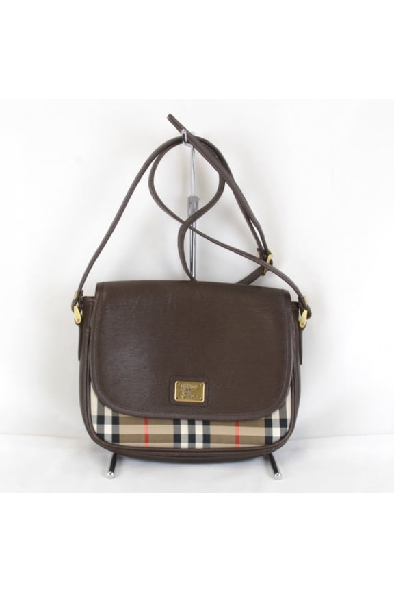 Pre-Owned BURBERRY Nova Check Shadow Horse Shoulder Bag, Leather/Canvas, Brown, Women's