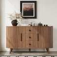 thumbnail image 2 of Lumiinofami 47" Sideboard Buffet Cabinet with 2 Sliding Tambour Doors and 3 Drawers, Curved Fluted Storage Cabinet with Adjustable Shelves for Living Room, Entryway, Hallway, Walnut, 2 of 15