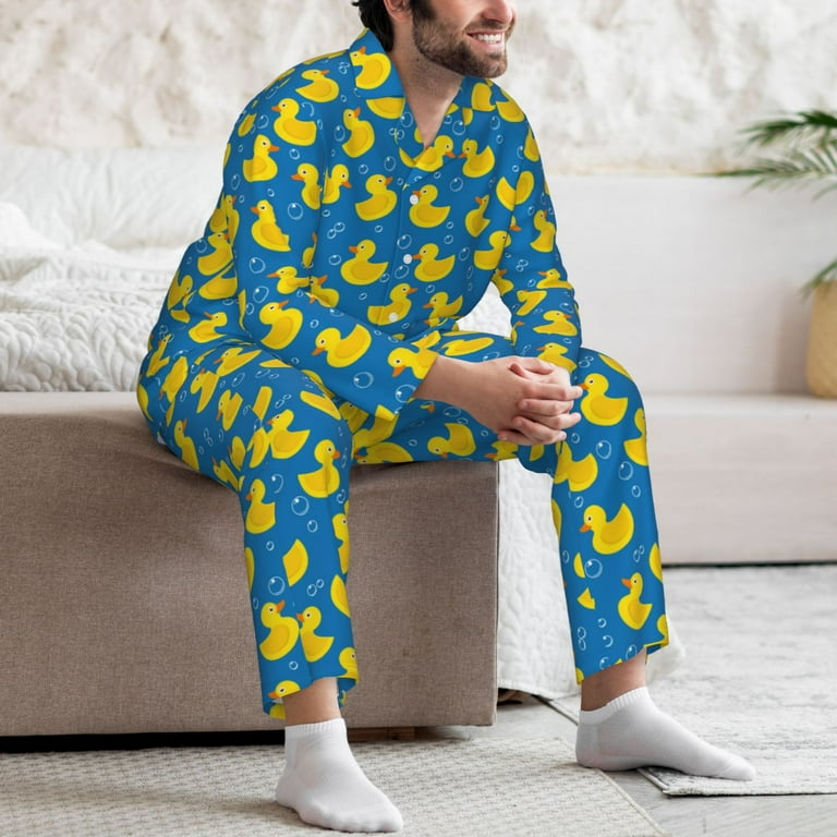 Saiise Rubber Duck Men's Sleepwear Set Lapel Neck Button