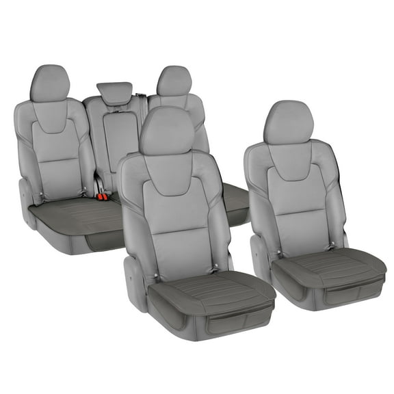 Motor Trend Seat Cushions for Cars Trucks SUV, Faux Leather Full Set Gray Padded Car Seat Covers for Bottom Portion of Seat with Storage Pockets, Premium Interior