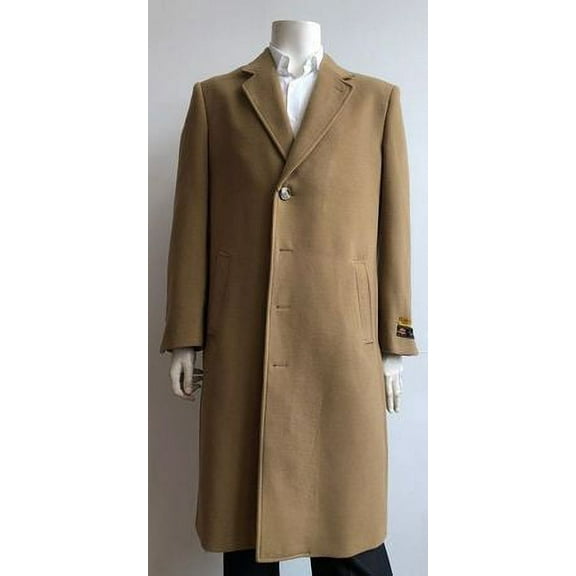 Men's Camel Wool Blend Full Length Overcoat Alberto Nardoni Coat-44