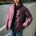 thumbnail image 3 of TKLPEHG Winter Puffer Coat for Women Fashion Zip Up Stand Collar Bubble Jackets Thermal Warm Padded Comfy Outerwear (Purple,XL), 3 of 5