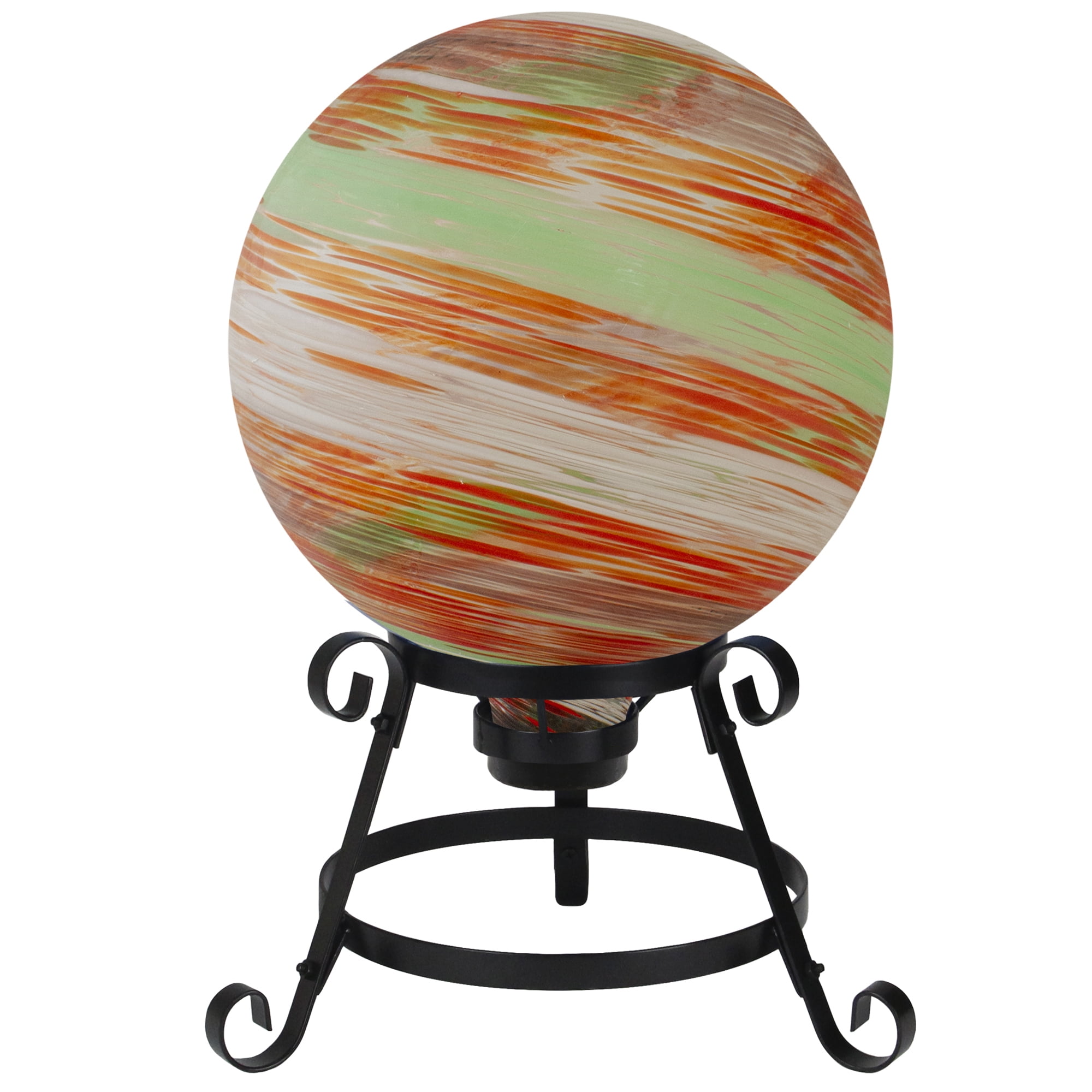 10" Orange and Green Swirl Designed Outdoor Garden Gazing Ball