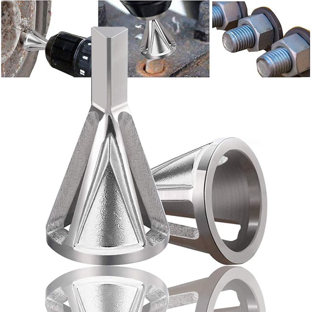 Herramienta de desbarbado de biselado externo (plata, paquete de 2) Herramienta de biselado Taladro externo de acero inoxidable de alta velocidad Reparación rápida de biselado externo de metal dañado