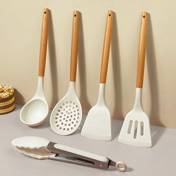 Espátula de silicona resistente al calor con mango de madera, cuchara antiadherente para cocinar, juego de utensilios de cocina de silicona