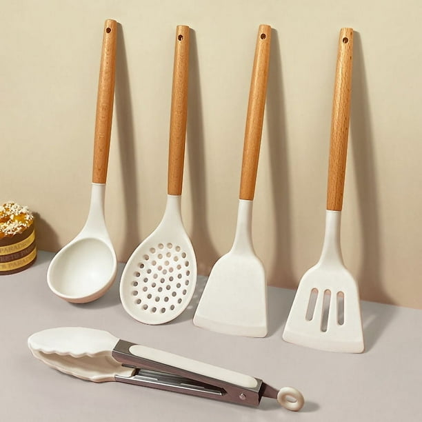 Espátula de silicona resistente al calor con mango de madera, cuchara antiadherente para cocinar, juego de utensilios de cocina de silicona