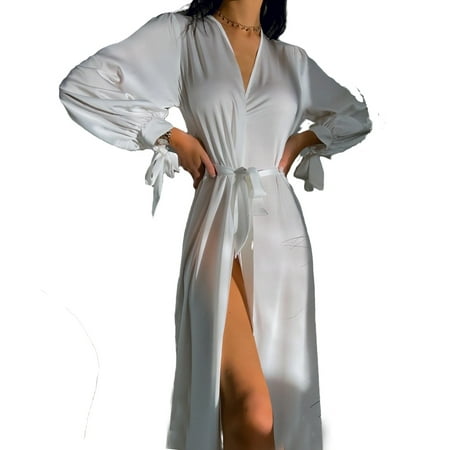 

Elegant Solid Long Sleeve White Womens Robes (Women s)