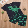 thumbnail image 2 of Little Baby Boys Summer Outfit Set  Short Sleeve  Neck Dinosaur Printed Top Short Loose Elastic Band Pants Set 2PCS, 2 of 6