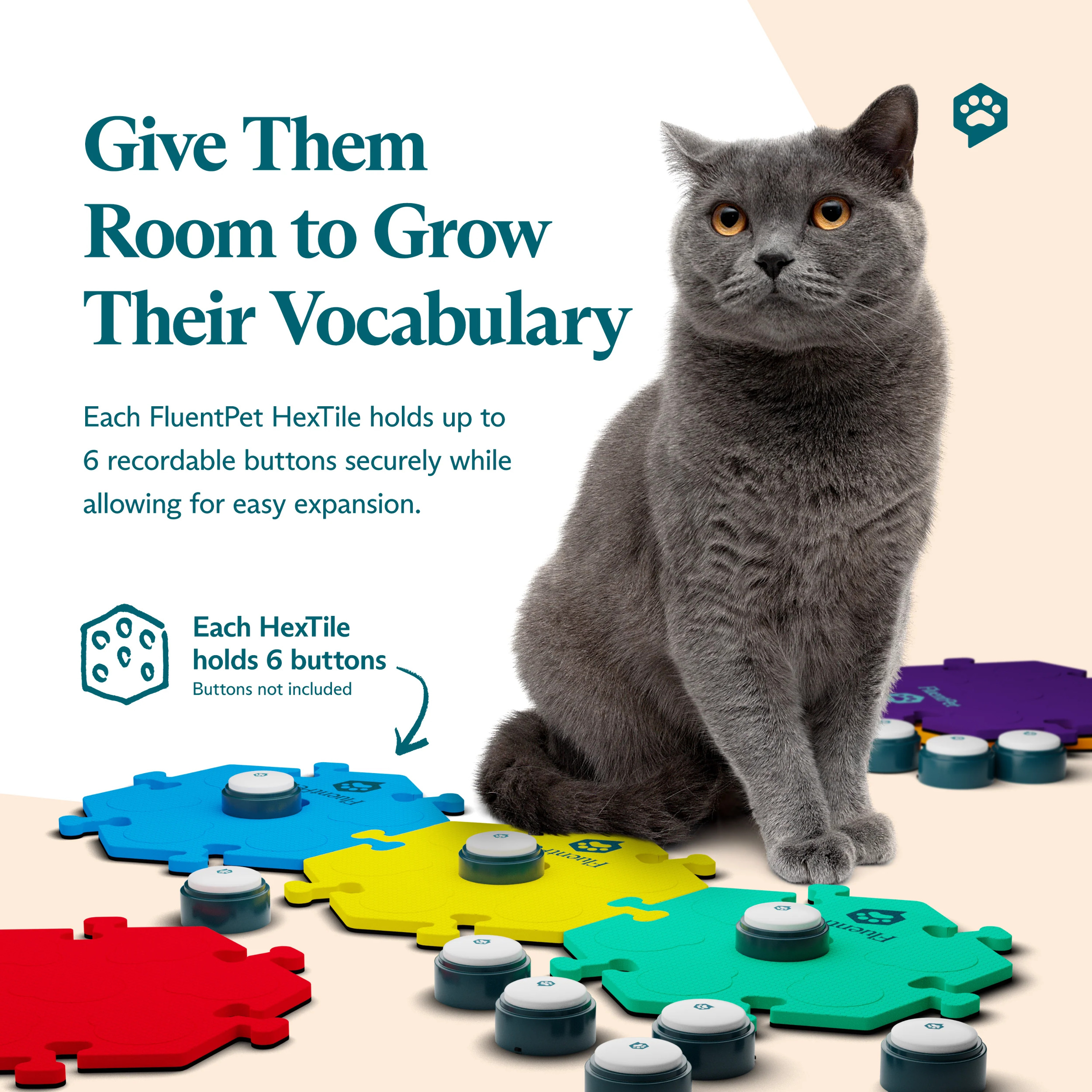 FluentPet Basic Vocab Kit ペット用会話ボタン FluentPet Basic Key Vocab Kit - 12 Recordable Buttons + HexTile