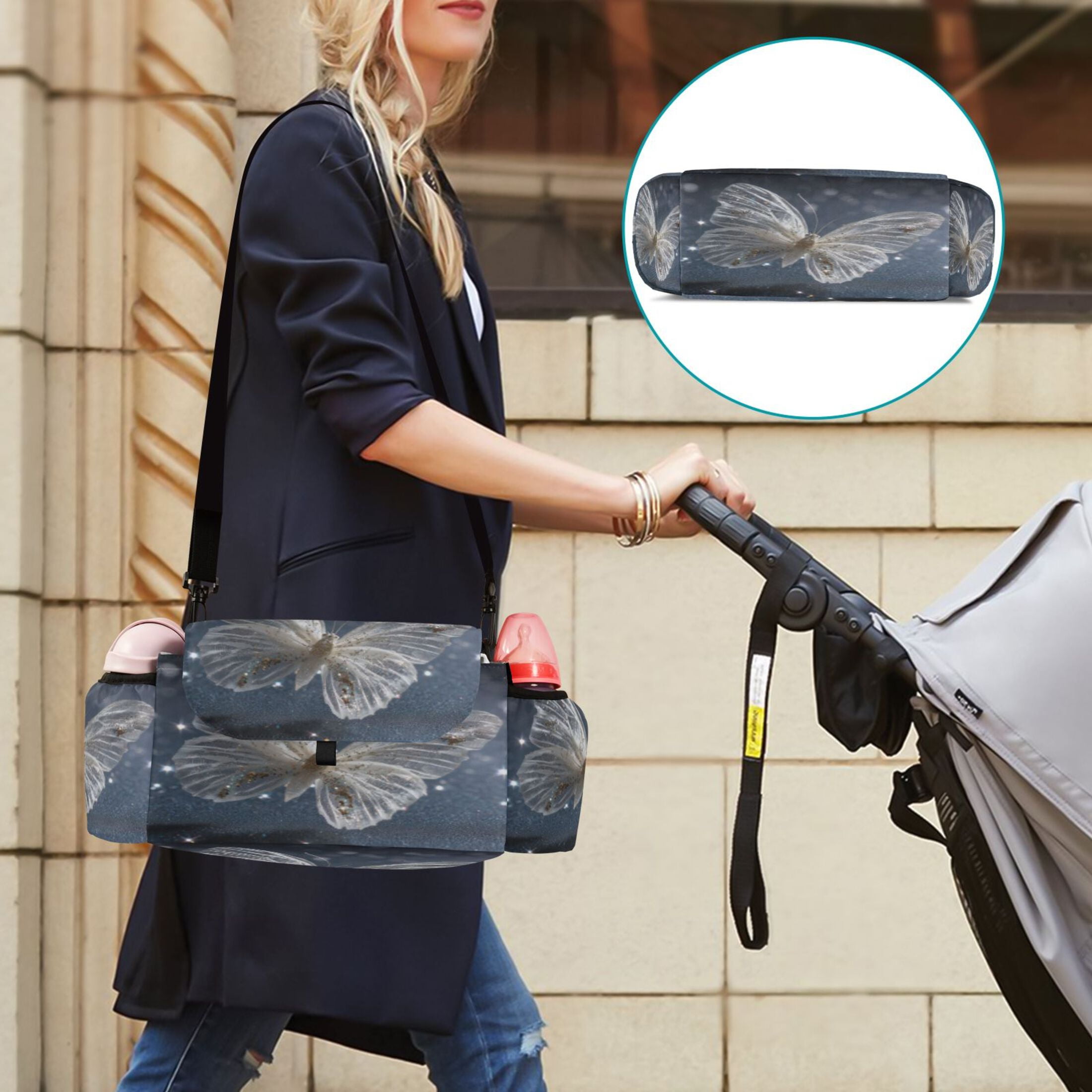 DIXRUYEE Stroller Organizer Starry Butterfly Printed