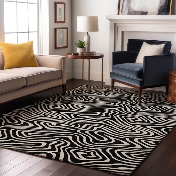 Addison Rugs Mayfield Premium Machine Washable Transitional Swirls Black Rectangle Rug, 8' x 10'