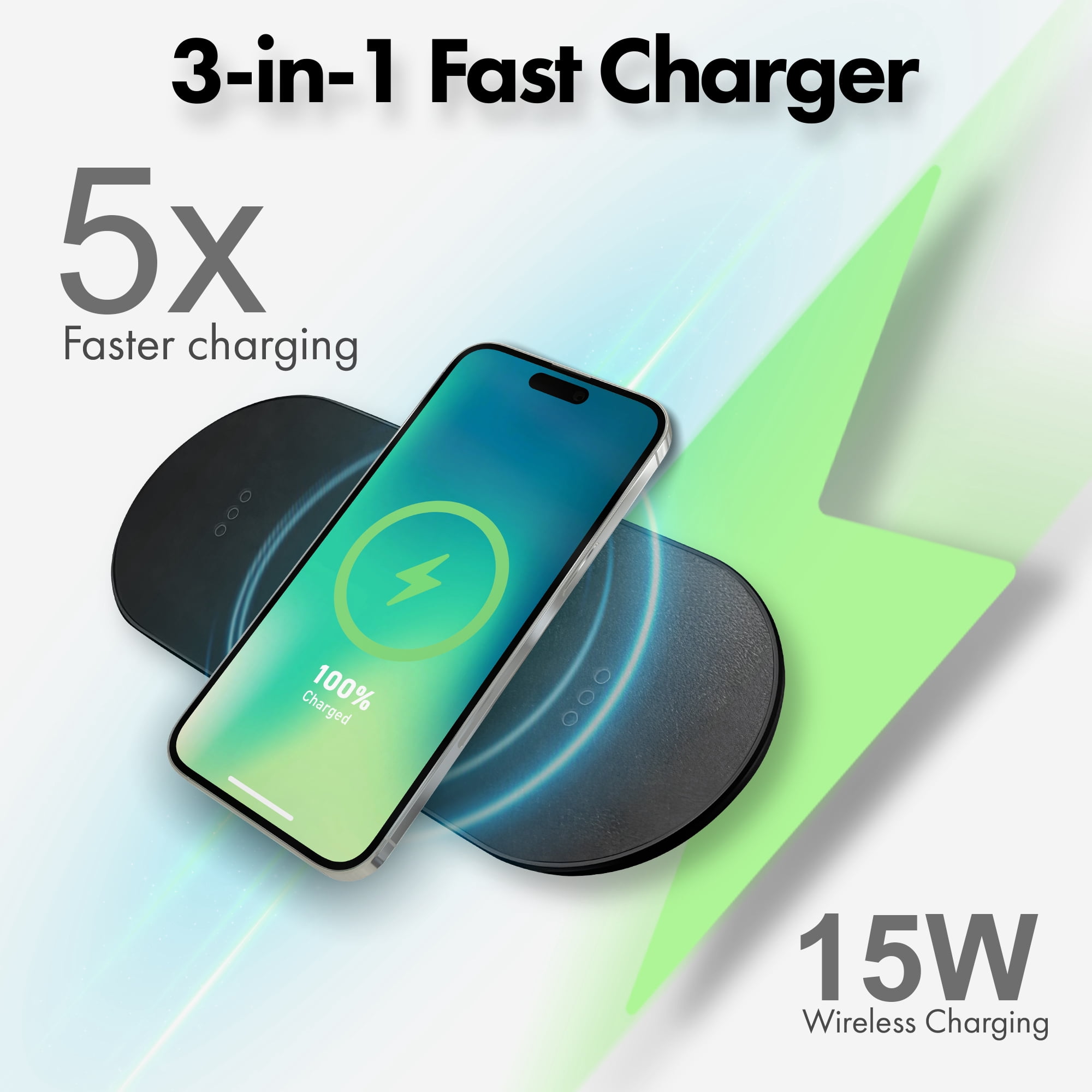 MVMT 15W Wireless Charging Pad Premium Vegan Leather 3-in-1 Fast Charger for Phone, AirPods & Apple Watch