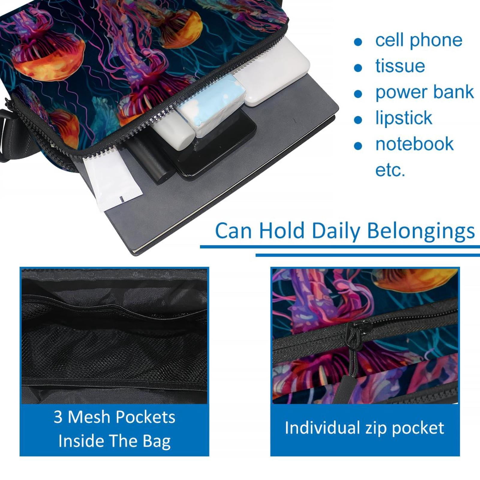 Jellyfish Lightweight Adjustable Crossbody Bag with Extension Strap - Unisex Sling Bag, Running Belt, and Waist Bags