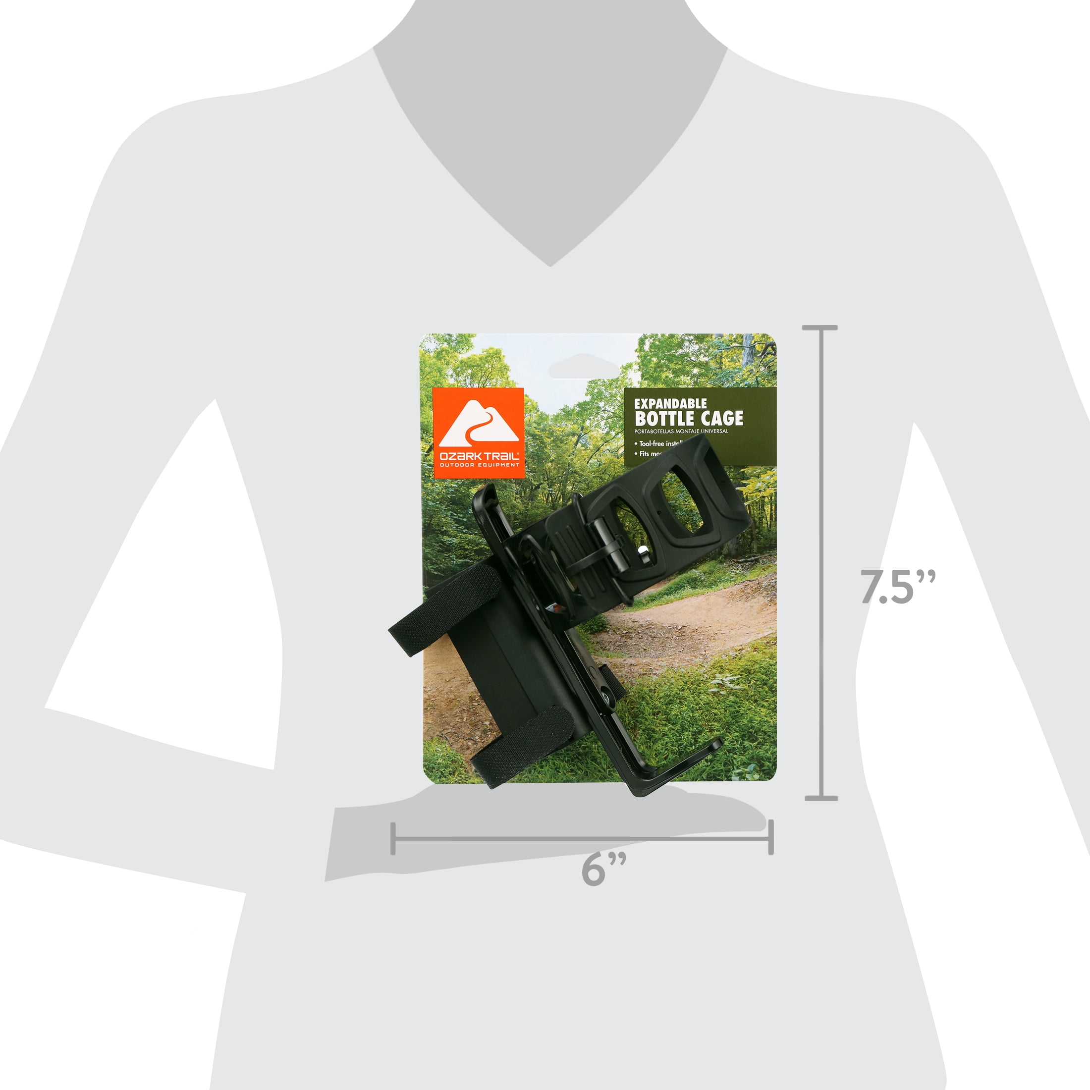 Ozark Trail Universal Mount Expandable Bike Water Bottle Cage, Black