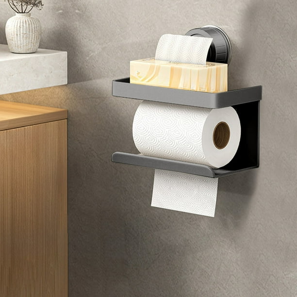 Portarrollos de Papel Higiénico con Ventosa para Pared Yxj250724004, de Aleación, Duradero, Sin Perforaciones, Negro, Beige y Gris | Dispensador de Papel Higiénico Compacto, Organizador para Baño y C