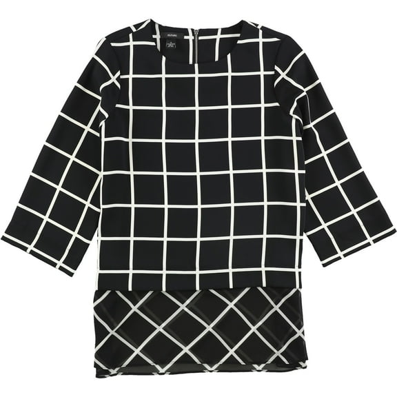 Alfani Womens Geometric Pullover Blouse, Black, 4
