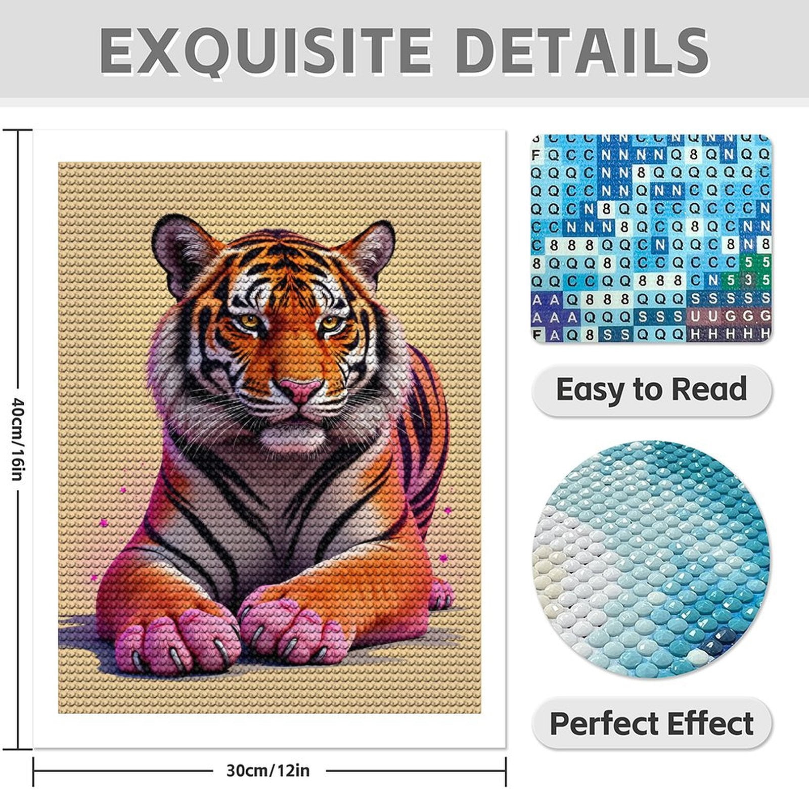 Diamond Art Kit for Adults, Majestic Tiger Pink Paws Fantasy Diamond Painting for Adults Beginners, 5D DIY Diamond Art Painting Kits, Colorful Diamond Painting Craft for Home Decor 12x16