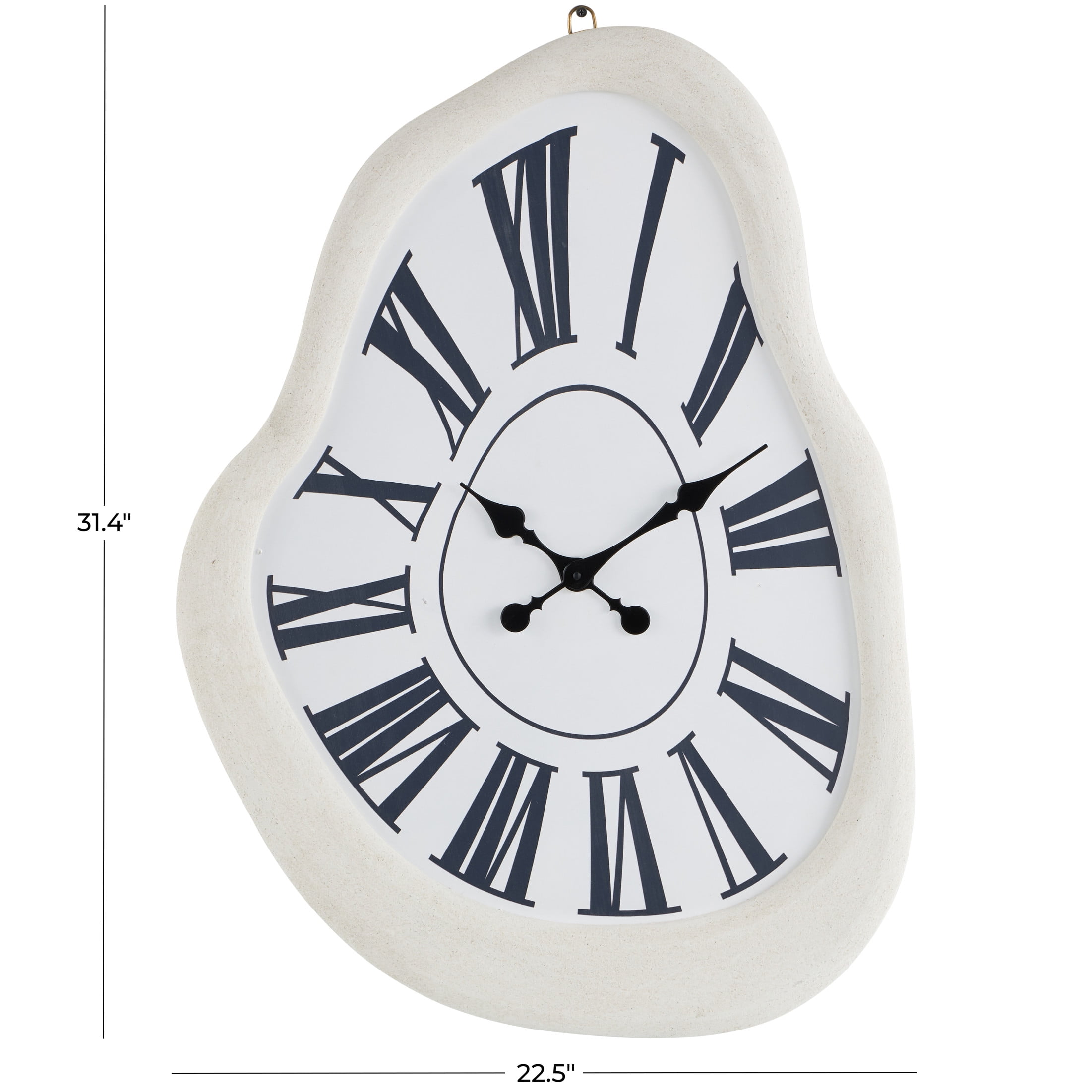 DecMode 23" White Wooden Abstract Wavy Wall Clock with Roman Numerals