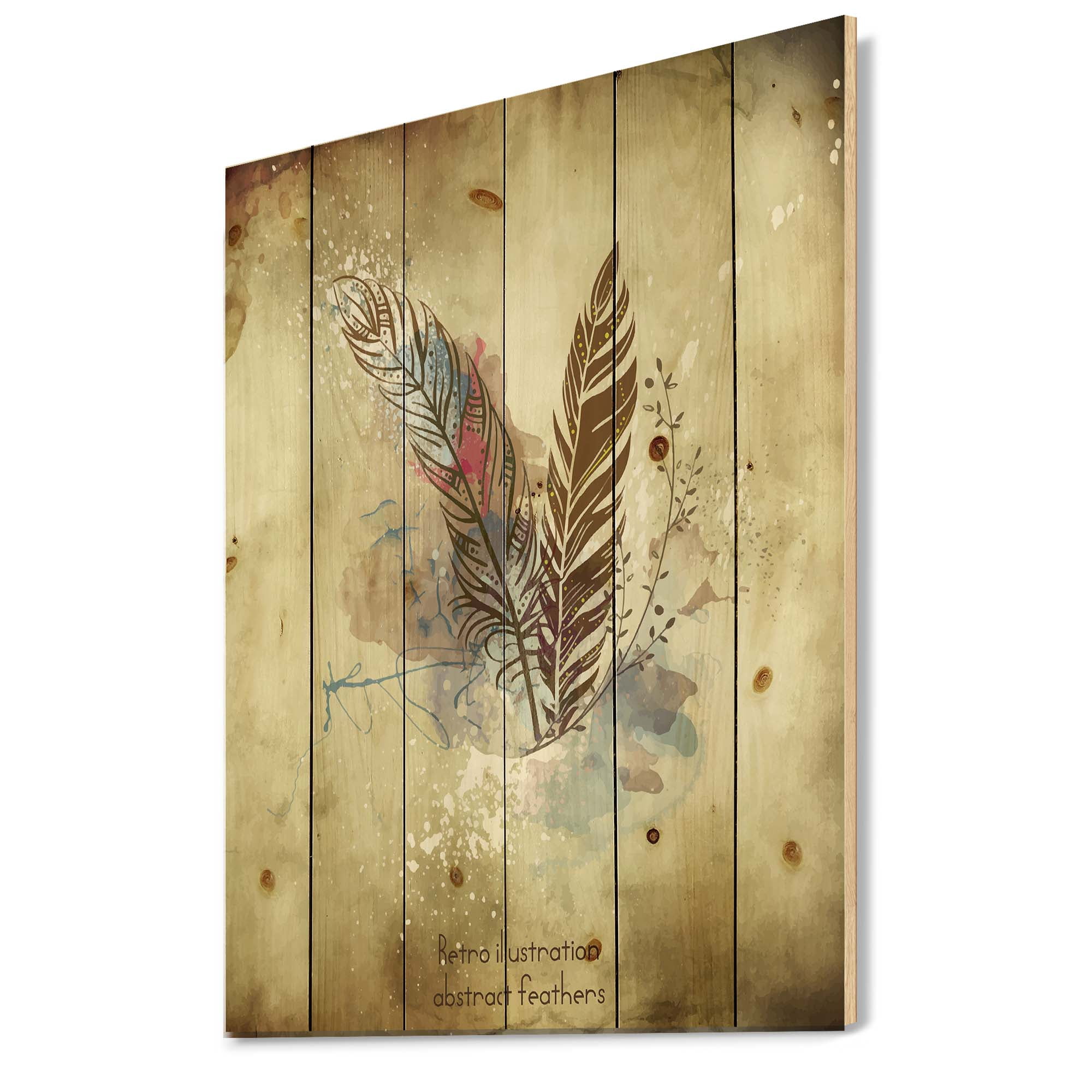 Designart 'Beige Vintage Flowers' Vintage Print on Natural Pine Wood